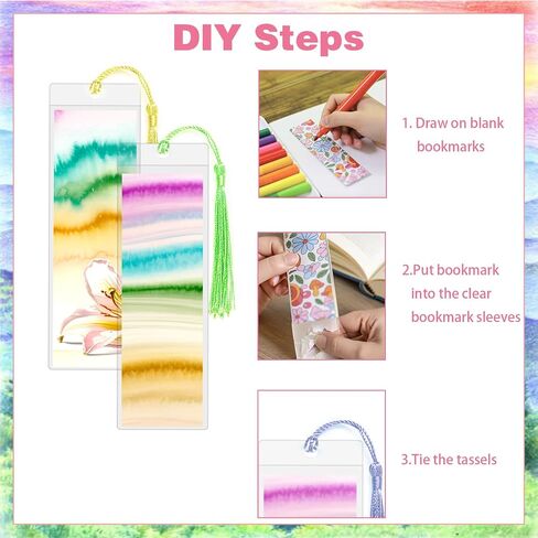 50 Sets Bookmark Making Kit, with 50 Clear Bookmark Sleeves, 50 Colorful Tassels, 60 Kraft Paper Blank Bookmarks, DIY Bookmarks for Party, Decoration, Teaching or Record Reading Experience in Saudi Arabia