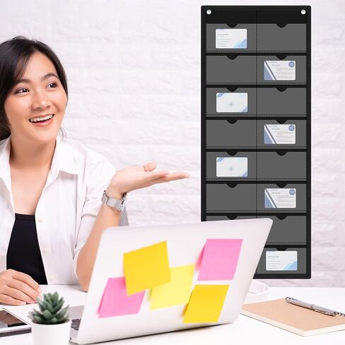2 Pack 4'' x 6'' Index Card Holder Sleeve 16 Slot Black Plastic Organizer Hanging Wall Mount Business Note Cardholder PVC Clear Organizer Pocket for Classroom Office Library Home in Saudi Arabia