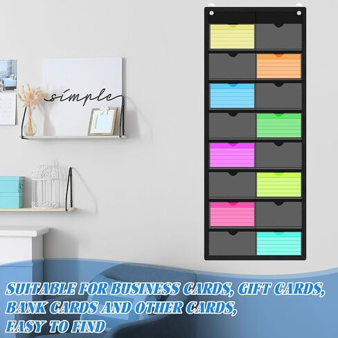 2 Pack 4'' x 6'' Index Card Holder Sleeve 16 Slot Black Plastic Organizer Hanging Wall Mount Business Note Cardholder PVC Clear Organizer Pocket for Classroom Office Library Home in Saudi Arabia