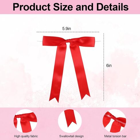 50Pcs Twist Tie Satin Ribbon Bows, Pre-Tied Black Bows for Crafts,Large Bowknot Decoration,Bows for Gifts Wrapping Birthday, Party, Wedding, Christmas,5"X7" in Saudi Arabia