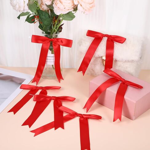 50Pcs Twist Tie Satin Ribbon Bows, Pre-Tied Black Bows for Crafts,Large Bowknot Decoration,Bows for Gifts Wrapping Birthday, Party, Wedding, Christmas,5"X7" in Saudi Arabia