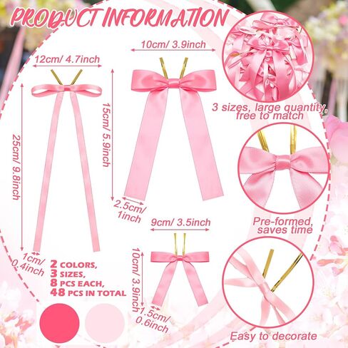Xunyee 48 PCS 3 أحجام زخرفة الوردي أقواس 9.8 '' 5.9 '' 3.9 '' 'Pink Satin Ribbon Bow bow for Crafts Glapp in Saudi Arabia