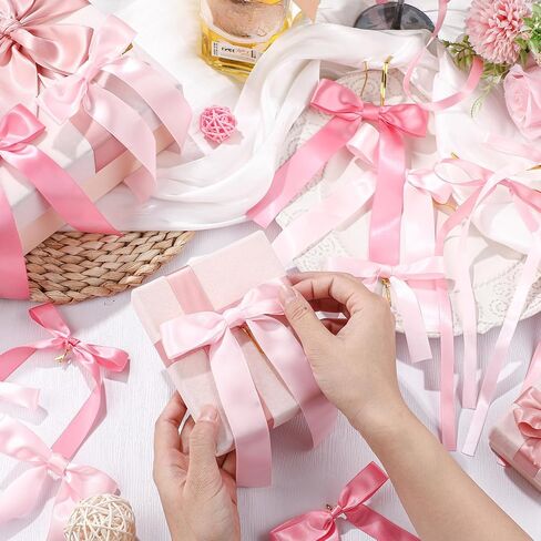 Xunyee 48 PCS 3 أحجام زخرفة الوردي أقواس 9.8 '' 5.9 '' 3.9 '' 'Pink Satin Ribbon Bow bow for Crafts Glapp in Saudi Arabia