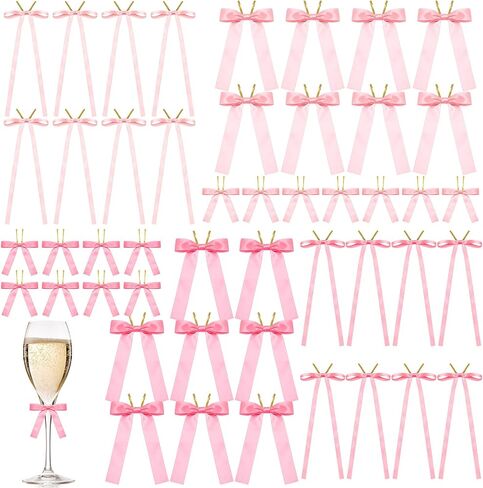Xunyee 48 PCS 3 أحجام زخرفة الوردي أقواس 9.8 '' 5.9 '' 3.9 '' 'Pink Satin Ribbon Bow bow for Crafts Glapp in Saudi Arabia
