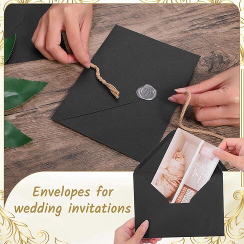 200 Pack 5x7 Inch Black Envelopes for Invitations, Self Adhesive A7 Envelopes with V-Flap, Great for Graduation, Invitation, Baby Shower, Wedding and RSVP Cards in Saudi Arabia