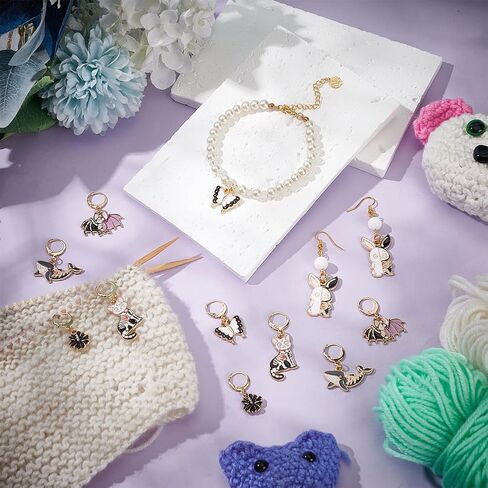 NBEADS 24 Pcs 6 Styles Enamel Crochet Stitch Markers, Removable Leverback Hoop Locking for Knitting, Weaving, Sewing, Needleworks, and Jewelry Making in Saudi Arabia
