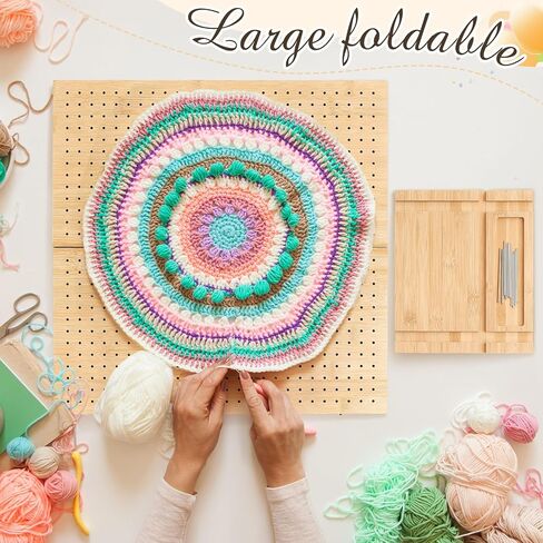 Beeveer 17x17 "لوحة حظر الكروشيه القابلة للطي مع 10 دبابيس/أوتاد لوحة حجب كبيرة للحياكة الكروشيه ، لوحات مربعة الجدة الخيزر in Saudi Arabia