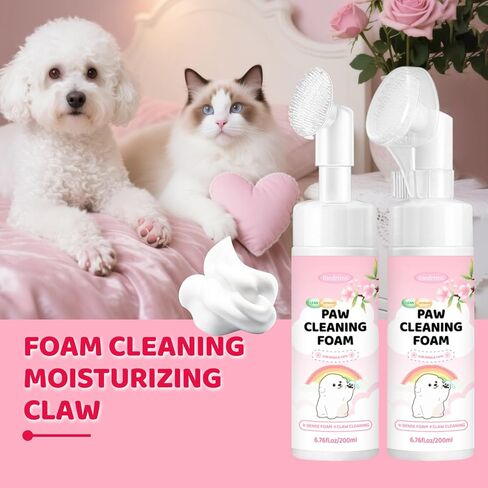 Paw Cleaner for Dogs & Cats, No-Rinse Foam Dog paw Cleaner with Silicone Brush, Gentle Natural Formula, Moisturizes & Cleans Dirty Paws, Safe for Licking, 6.7oz in Saudi Arabia