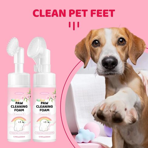 Paw Cleaner for Dogs & Cats, No-Rinse Foam Dog paw Cleaner with Silicone Brush, Gentle Natural Formula, Moisturizes & Cleans Dirty Paws, Safe for Licking, 6.7oz in Saudi Arabia