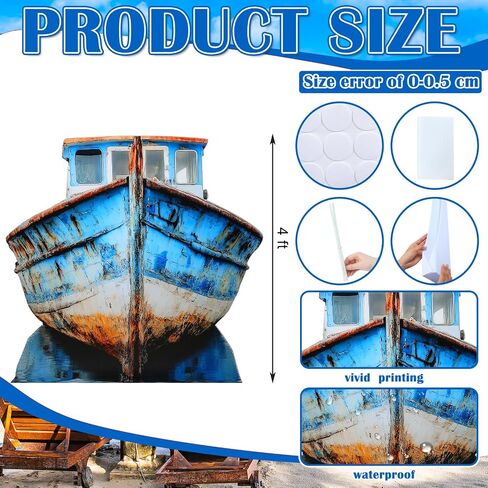 4ft 3D Old Pirate Fishing Boat Cardboard Cutout Stand-up Beach Nautical-Inspired Events Camping-Themed Boat Stand up Photo Props for VBS Vacation Bible School Halloween Party Supplies in Saudi Arabia