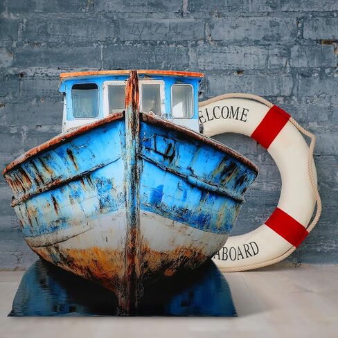 4ft 3D Old Pirate Fishing Boat Cardboard Cutout Stand-up Beach Nautical-Inspired Events Camping-Themed Boat Stand up Photo Props for VBS Vacation Bible School Halloween Party Supplies in Saudi Arabia