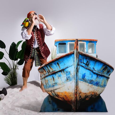 4ft 3D Old Pirate Fishing Boat Cardboard Cutout Stand-up Beach Nautical-Inspired Events Camping-Themed Boat Stand up Photo Props for VBS Vacation Bible School Halloween Party Supplies in Saudi Arabia