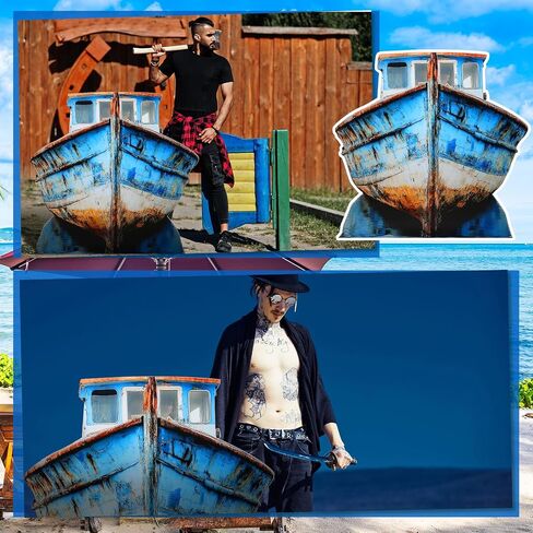 4ft 3D Old Pirate Fishing Boat Cardboard Cutout Stand-up Beach Nautical-Inspired Events Camping-Themed Boat Stand up Photo Props for VBS Vacation Bible School Halloween Party Supplies in Saudi Arabia