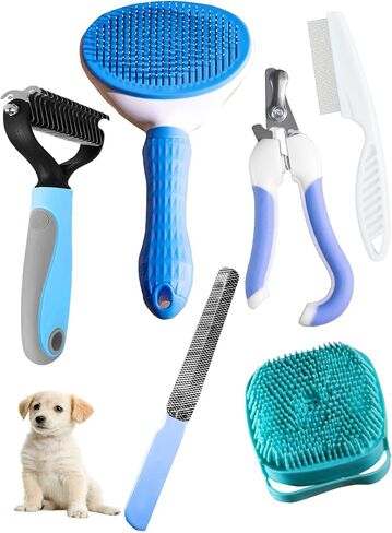 6PS Dog Cat Brush Kitf ، فرش قطة الكلاب ، فرشاة الحمام ، أشعل النار في المشط ، مقص الأظافر ، ملف الأظافر ، مشط البراغيث (6 مجموعات) in Saudi Arabia