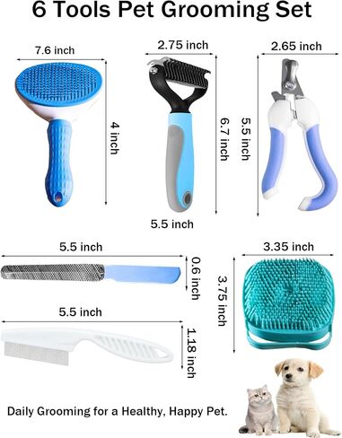 6PS Dog Cat Brush Kitf ، فرش قطة الكلاب ، فرشاة الحمام ، أشعل النار في المشط ، مقص الأظافر ، ملف الأظافر ، مشط البراغيث (6 مجموعات) in Saudi Arabia