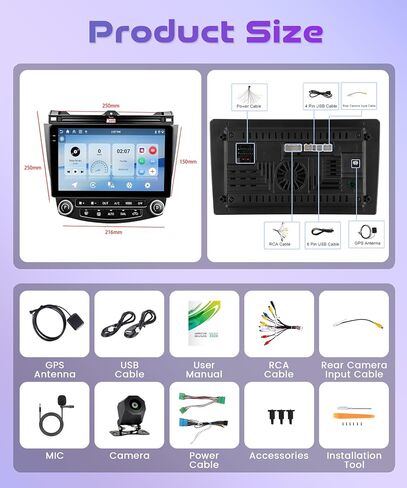 2G+64G for Honda Accord 2003-2007 Android Car Stereo Radio Carplay Android Auto, Rimoody 10.1 Inch Touchscreen Support Mirror Link Bluetooth FM/HiFi/GPS/WiF/SWC Backup Camera in Saudi Arabia