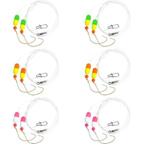 Saltwater Pre Rigged Pompano Rigs for Surf Fishing High Low Rigs with Floats Beads Double Circle/Wide Gap Hooks 6/12PCS
