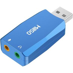 MillSO External USB Sound Card with Internal Recording Function, Portable USB to 3.5mm Audio Jack Adapter for PC, Computer, Recording, Training, Streaming, Podcasting - Blue