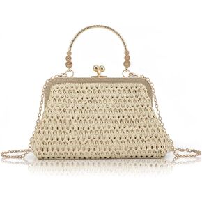 Lanpet Straw Clutch Purses for Women, Summer Evening Handbags, Woven Beach Shoulder Handbags for Party, Prom, Wedding