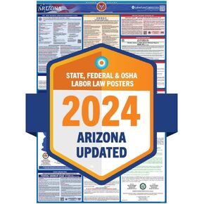 2024 Latest Arizona Labor Law Poster - State, Federal, OSHA Compliant - Workplace Required Posting for Employees - English Employment Poster- UV Laminated Waterproof - 25" x 39"- English
