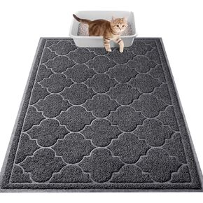 LuxStep Cat Litter Mat Litter Trapping Mat, 35x47 Inch Waterproof and Non-Slip Litter Box Mat for Clean Floors, Soft on Cat Paws, Large Litter Pad for Indoor Cat Supplies and Essentials, Grey