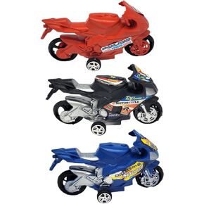12 Pullback Motorcycles (4.25 Inches) 12 Pack. Bikes, Assorted Multicolor: Red, Black and Blue. Plastic