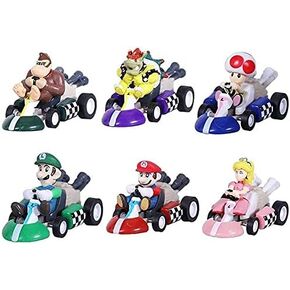 HUAWELL 10 Pcs Supe Mari Bros Kart Pull Back Cars Motorcycle Lugi Yosi Toad Princes Peach Donkey Kong 2.5 Inch for Kid Gift (10 Pcs)