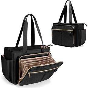 Teacher Tote Bag with Accordion File Organizer Pocket, Large Teacher Work Utility Bag for Women, Black(Patent Design)
