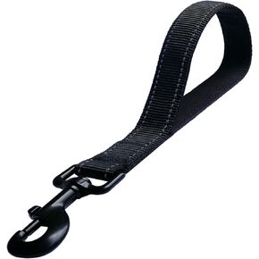 Short Nylon Dog Lead - Heavy Duty Padded Handle - Reflective Black, 12 Inch for Large & Medium Dogs