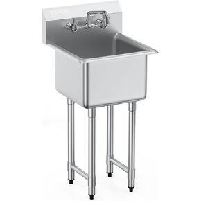 VEVOR Stainless Steel Prep & Utility Sink, 1 Compartment Free Standing Small Sink Include Faucet & legs, 21"x18" Commercial Single Bowl Sinks for Garage, Restaurant, Kitchen, Laundry, NSF Certified