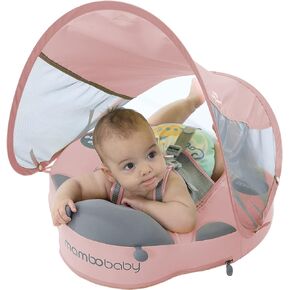 Preself Baby Float Trainer للسباحة فوق عامل حماية من الشمس 50+ مظلة شمسية Ladybug Mambobaby Infant Soft Solid Infant Pool Float (وردي)