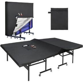 Outdoor Ping Pong Table Cover Waterproof, Luxiv 420D Oxford Cloth Black Table Tennis Table Cover with 2 Pockets for Table Tennis Balls and Rackets, Dust Cover for Folding & Flat Pingpong Table