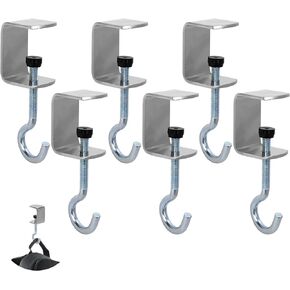 6pcs Desk Mount Bag Holder Hook, Adjustable Under Table Purse Hook Metal Desk Hanger Portable Headphones Clamp Clip Organizer for Women Girls Handbag, Reduce Desk Clutter