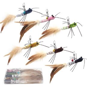 SONGWAY Insect Cat Toys with Feather - 6 Pieces Cat Feather Toy Refills, Cat Toy Wand Attachments, Cat Insect Toy, Wool Cat Toys, Interactive Cat Toys for Indoor Cats