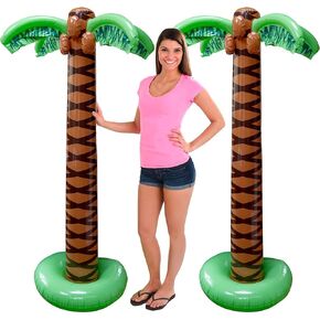 Giant Inflatable Palm Tree 6 Foot - 4PK - Beach Party Decorations for Summer Luau Themed Pool Party, Tropical Hawaiian Blow Up Palm Tree Favors - Poolside Ambiance, Easy Inflation