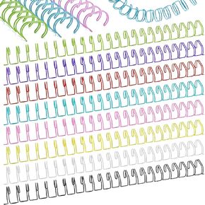 Vmiapxo 48 Pcs Small Metal Double Loop Binding Wires, 8 Colors Binding Spines Combs Ring Coils Cinch Book Binding Wire Spiral Notebook Maker, 9/16" 23 Holes, 2:1 Pitch (8 Colors)