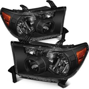 Headlight Assembly For Toyota Sequoia 2008-2017 For Toyota Tundra 2007-2013 Black Housing Amber Reflector Clear Lens Driver and Passenger Side Headlamp