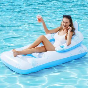 حمام سباحة قابل للنفخ يطفو للبالغين، BAIAI Tanning Pool Lounge يطفو مع حاملات أكواب كرسي حمام سباحة مائي يطفو مع مسند للرأس ومسند الظهر ومسند للقدمين ينفخ في الصيف على الشاطئ يطفو على الماء ألعاب رائعة لحفلات حمام السباحة in Kuwait