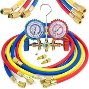 Air conditioning Refrigerant Charging Hoses with Diagnostic Manifold Gauge Set and 2 Quick Coupler for R410A R22 R404 Refrigerant charging,1/4" Thread Hose Set 60" Red/Yellow/Blue (3pcs)