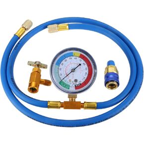 R134a Recharge Hose Kit with Gauge, 51'' AC Refrigerant Recharging Hose Measuring Kit, Self-sealing R-134a Can Tap Refrigerant Dispenser to R-12/R-22 port, Include R134a Low Side Quick Couple