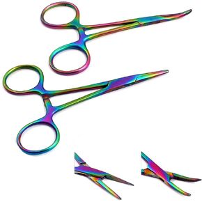 Set of 2 Multi Color Rainbow Mosquito Hemostat Forceps 3.5" Straight & Curved Stainless Steel by G.S Online Store