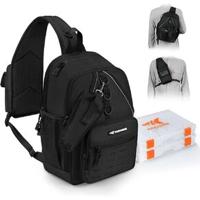 KastKing Karryall Fishing Sling Tackle Bag with 2 Tackle Trays, Tactical Fishing Tackle Storage Bag, Fishing Gear Storage