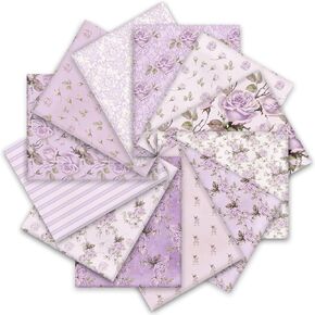 Whaline 12Pcs Vintage Floral Cotton Fabric Bundles 18 x 22 Inch Retro Floral Fat Quarters Purple Flower Quilting Patchwork Squares Spring Sewing Fabrics for DIY Handmade Crafting Home Party Decor