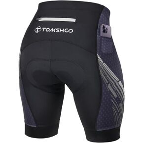 TOMSHOO Cycling Bike Shorts, 4D Padded Bicycle Riding Biker Pants with Multi-Pockets, Reflective Coating, Anti-Slip Leg