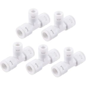 Uxcell موصل سريع 3 طرق T نوع 3/8 بوصة × 3/8 بوصة × 1/4 بوصة تركيبات توصيل مناسبة لتنقية المياه RO، 54 × 35 مم أبيض 5 قطع in Kuwait
