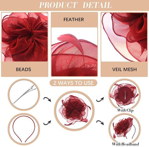 Tarpop 16 Pcs Fascinators Hat for Women Tea Party Hat Flower Mesh Fascinators Wedding Feather Headband Cocktail Hair Clip in Saudi Arabia