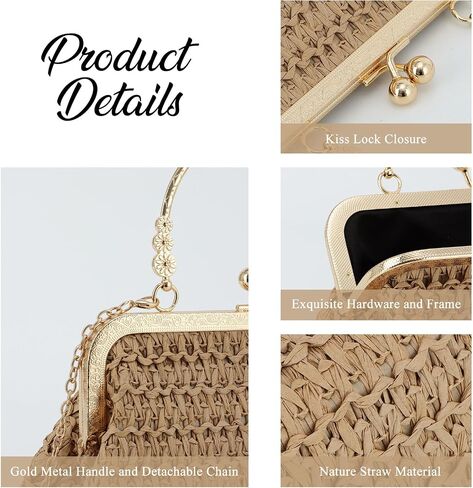 Lanpet Straw Clutch Purses for Women, Summer Evening Handbags, Woven Beach Shoulder Handbags for Party, Prom, Wedding in Saudi Arabia