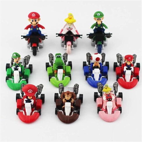 10 قطع من سيارات Supe Mari Bros Kart القابلة للسحب للخلف للدراجات النارية Lugi Yosi Toad Princes Peach Donkey Kong مقاس 2.5 بوصة هدية للأطفال (10 قطع) in Kuwait