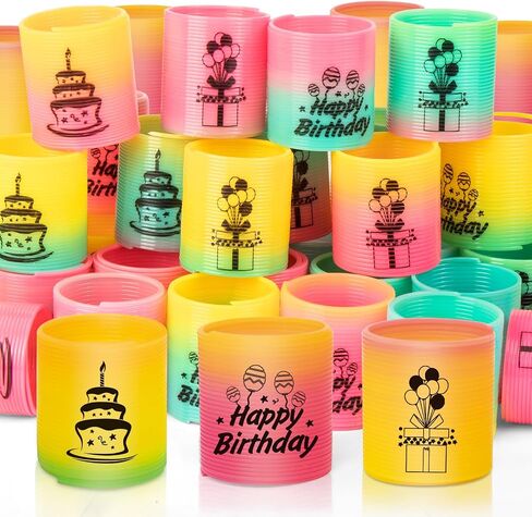 CLEVERZONE 36 Pack Spring Rainbow Magic Fidget Stress Coil Mini Springs Bulk Toys Party Favor For Kids Birthday Carnival Prize Goodie Bag Stuffers For Boys Girls (Birthday) in Kuwait