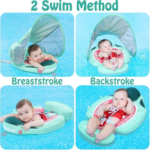 Mambobaby Baby يطفو مع مظلة، حمام سباحة غير قابل للنفخ يطفو بعامل حماية من أشعة الشمس 50+ حماية من مظلة الشمس بدون قلب على شكل ذيل حمام سباحة مطور للأطفال من 3 إلى 24 شهرًا ألعاب مائية ألعاب حمام السباحة الصيفية للأولاد والبنات in Kuwait